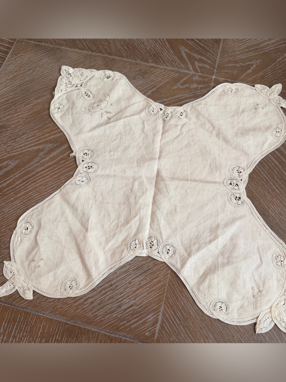 Cream Embroidered Linen Doily - Home Accents Decor